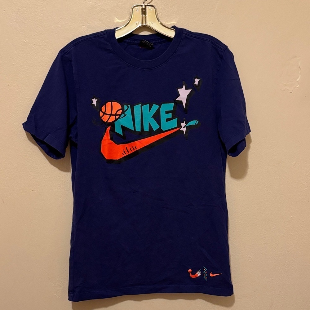 Nike Navy Blue Graphic Tee with Orange Accents